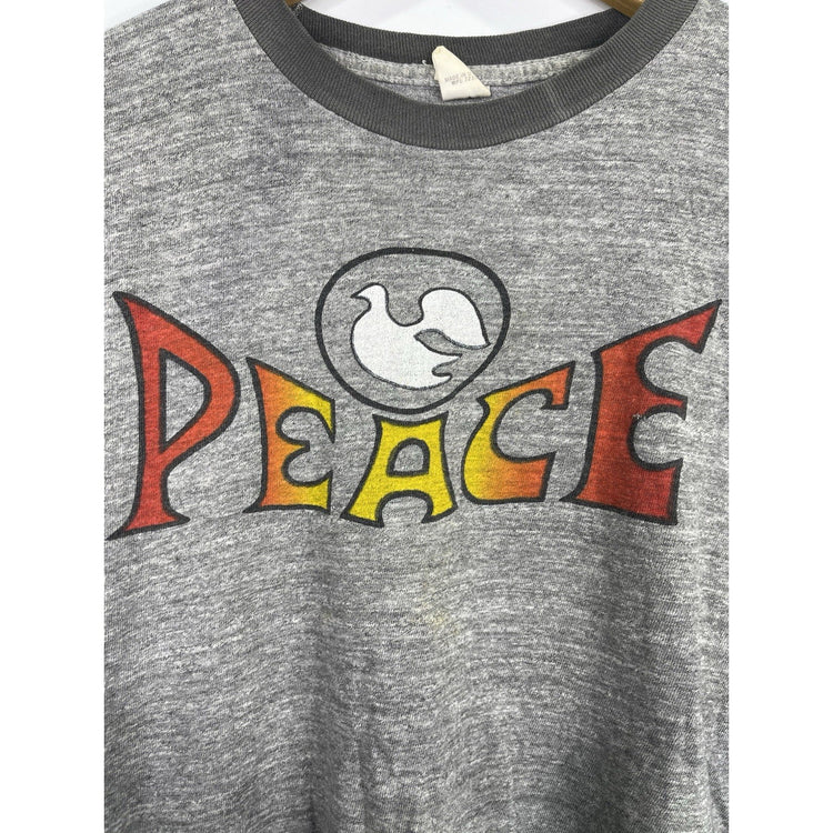 Vintage 1970’s Mens PEACE Grey T-shirt Sz M/S
