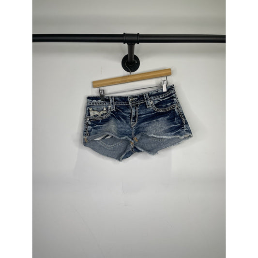 Women’s Rock Revival Denim Shorts  Blue Distressed Frayed Hem Edgy Style Sz 32x2