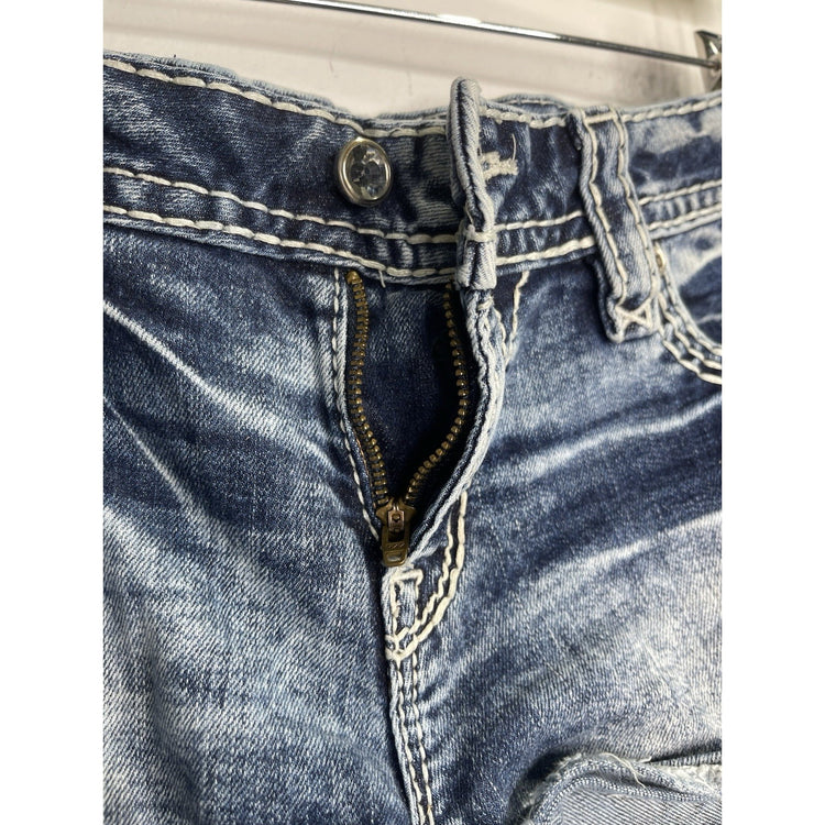 Women’s Rock Revival Denim Shorts  Blue Distressed Frayed Hem Edgy Style Sz 32x2