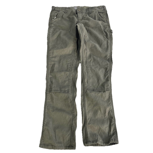 Womens Carhartt Olive Green Slim Fit Double knee Work Pants Size 12r