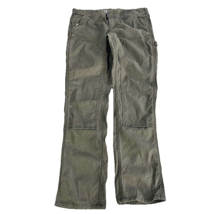 Womens Carhartt Olive Green Slim Fit Double knee Work Pants Size 12r