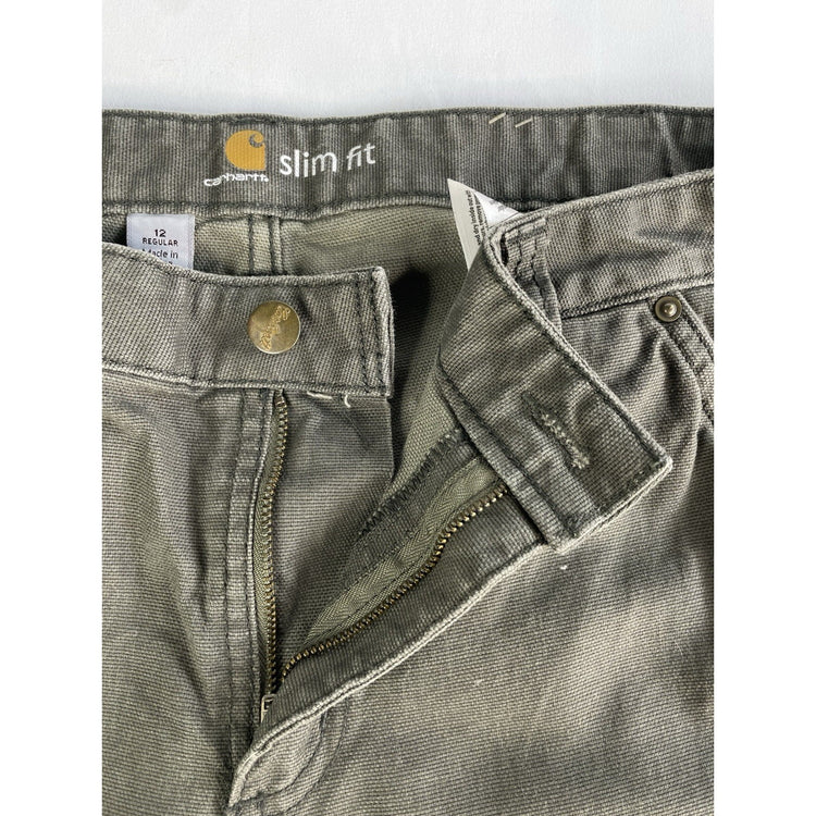 Womens Carhartt Olive Green Slim Fit Double knee Work Pants Size 12r