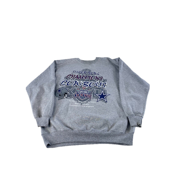Mens Vintage 1993 Dallas Cowboys Super Bowl XXVII Champions Gray Sweater Size XL