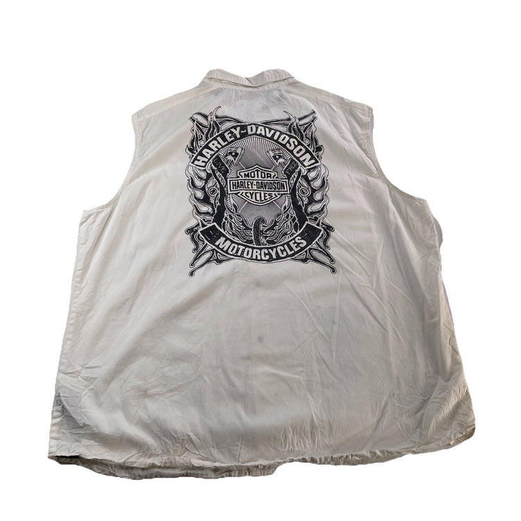 Mens Harley Davidson Motorcycle White Sleeveless ButtonUp Collard Shirt Size 3Xl