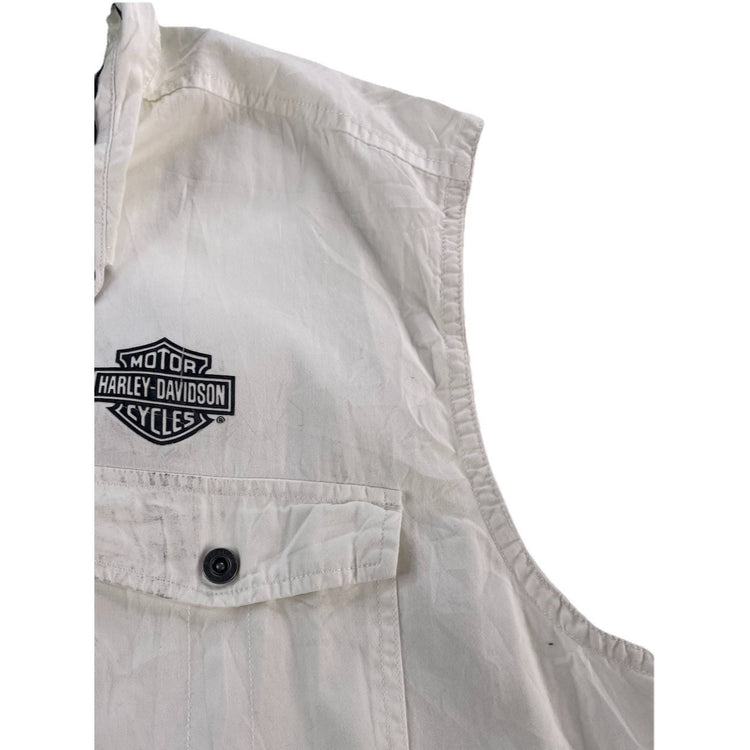 Mens Harley Davidson Motorcycle White Sleeveless ButtonUp Collard Shirt Size 3Xl