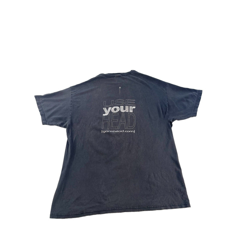 Mens Vintage Hanes Beefy Faded Black Y2K Gantthead Tech Graphic Tee SIZE XL