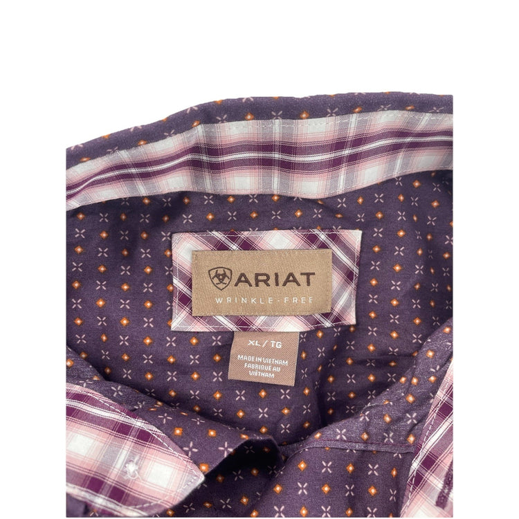Mens Ariat Western, Longsleeve Purple Geometric MicroPrint, Button Shirt Size Xl