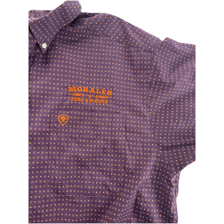Mens Ariat Western, Longsleeve Purple Geometric MicroPrint, Button Shirt Size Xl