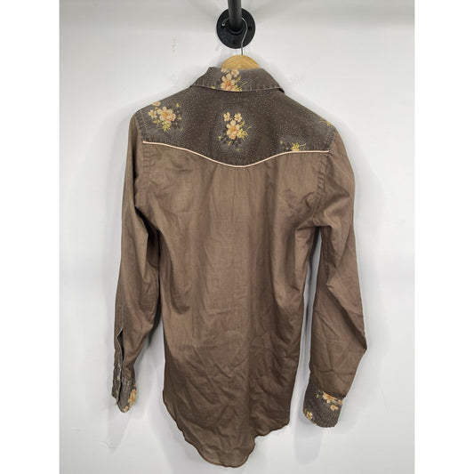Men’s VTg Brown Floral Design Button Up Western Shirt Sz M