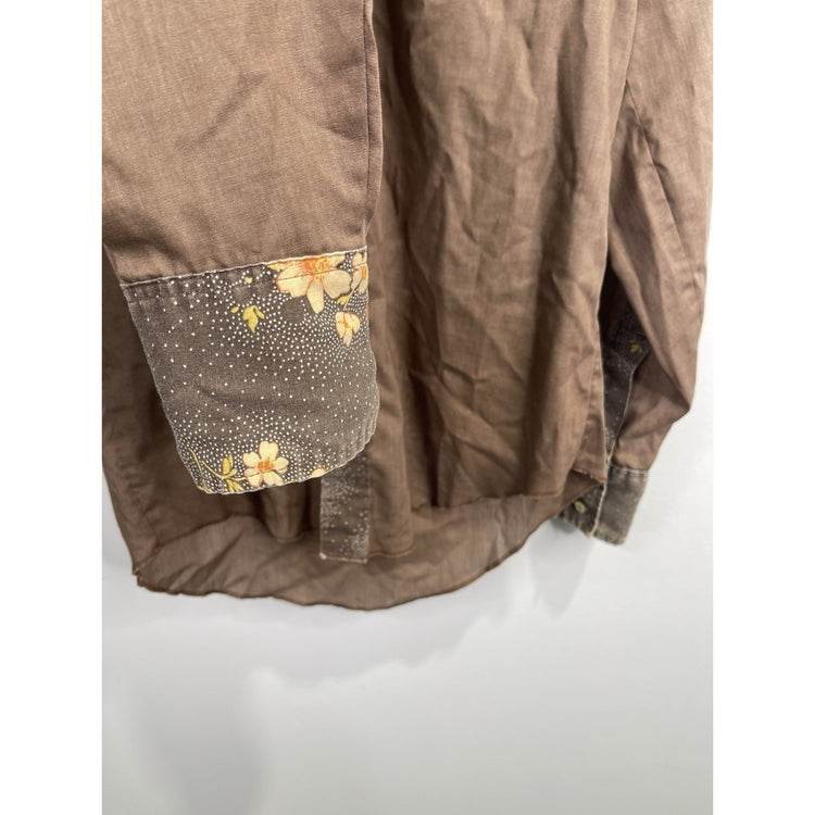 Men’s VTg Brown Floral Design Button Up Western Shirt Sz M