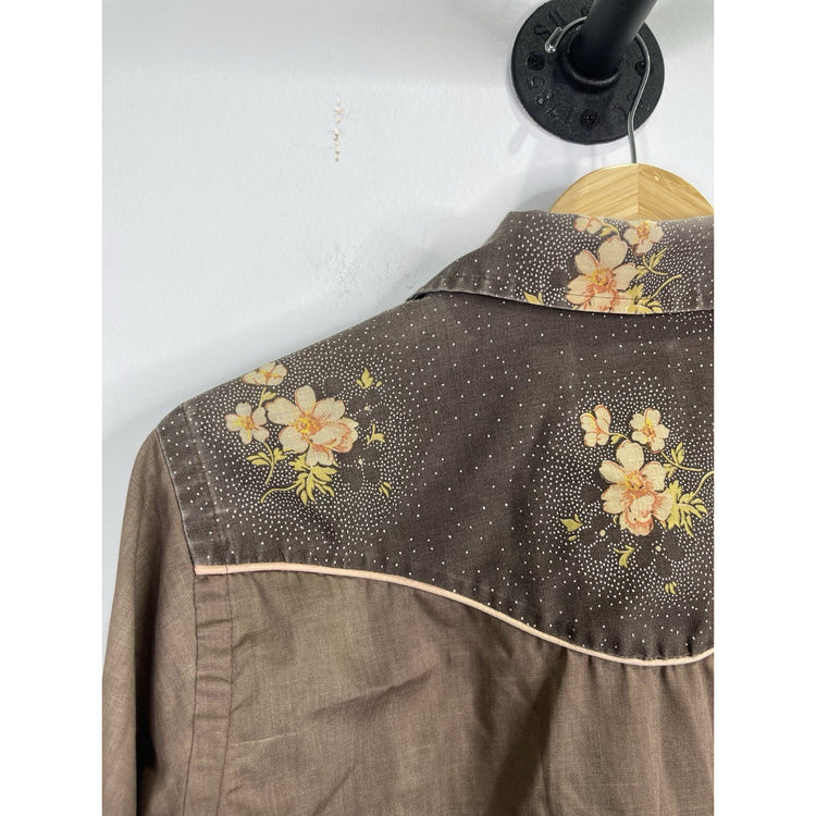 Men’s VTg Brown Floral Design Button Up Western Shirt Sz M