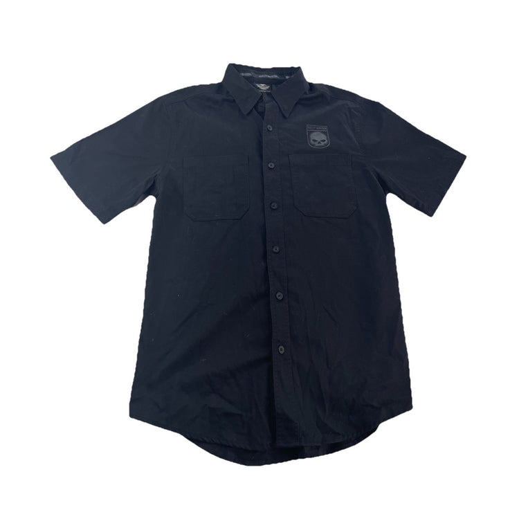 Mens Harley Davidson Classic Black Skull Shield ButtonUp Shirt Size M
