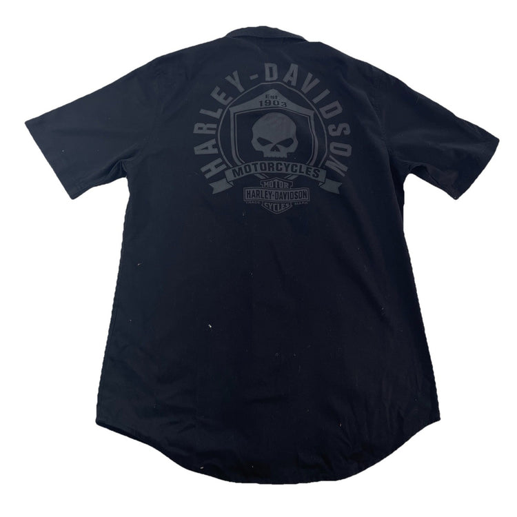 Mens Harley Davidson Classic Black Skull Shield ButtonUp Shirt Size M