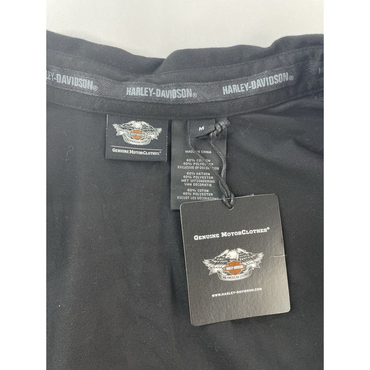 Mens Harley Davidson Classic Black Skull Shield ButtonUp Shirt Size M