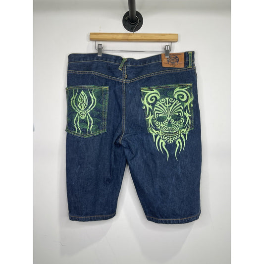 Men’s Vintage Y2K RMC Dark Wash Embroidered Denim Shorts Sz 40x14