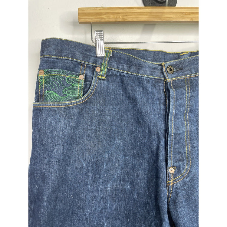 Men’s Vintage Y2K RMC Dark Wash Embroidered Denim Shorts Sz 40x14