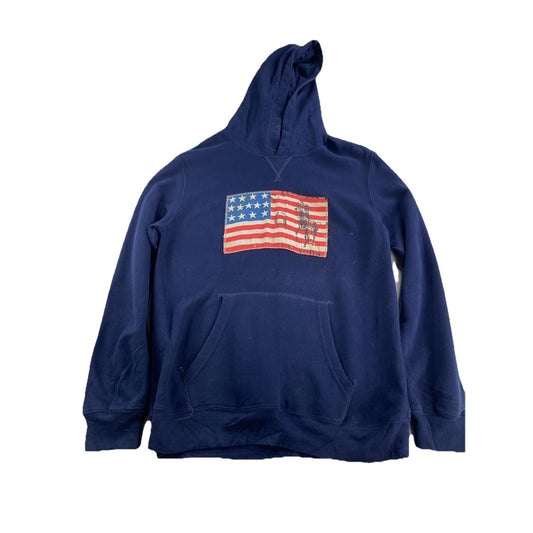 Mens Polo Ralph Lauren Size Large Navy Blue American Flag Patch Hoodie
