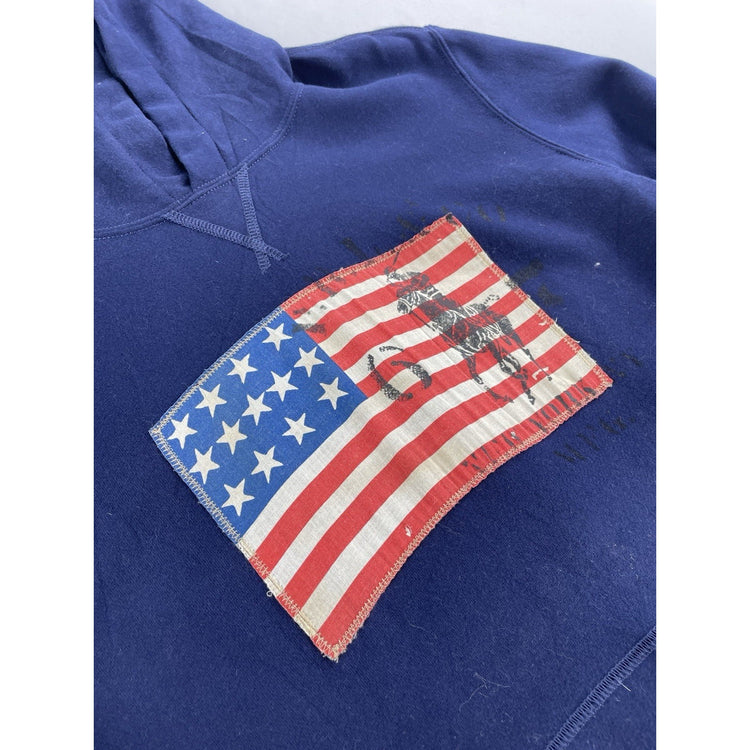 Mens Polo Ralph Lauren Size Large Navy Blue American Flag Patch Hoodie