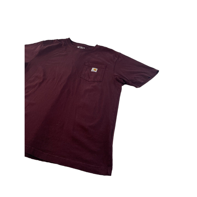 Men Carhartt Loose Fit Pocket T-Shirt Maroon Burgundy Size L