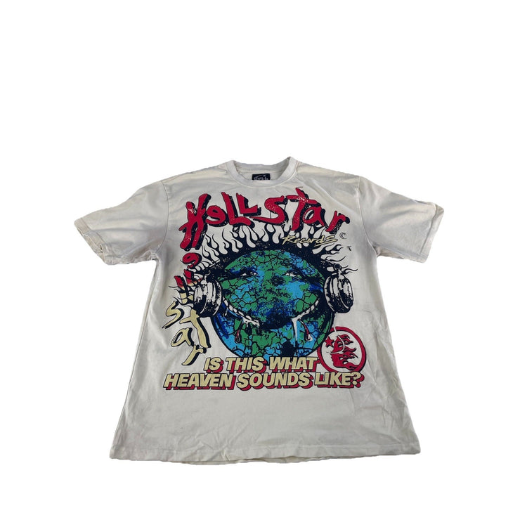 Mens Hellstar Records Cream Graphic Short Sleeve Streetwear Tee Size Xl
