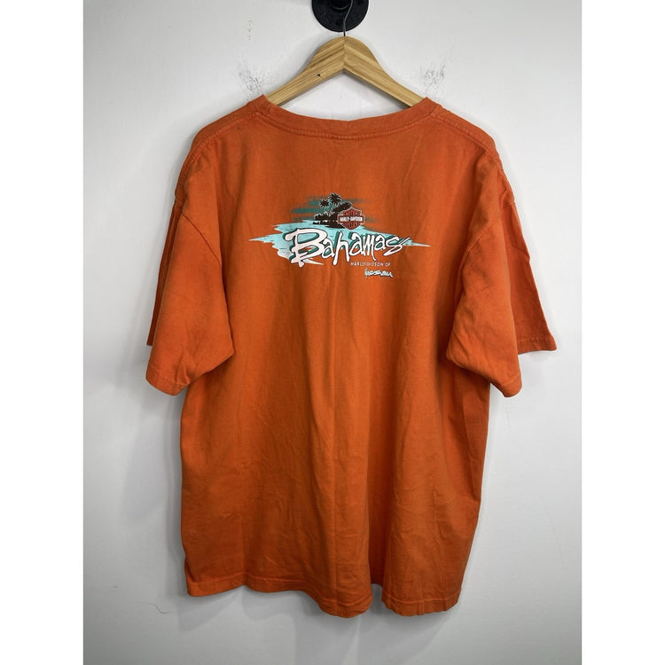 Men’s Vintage 2004 Harley Davidson Bahamas Orange Short Sleeve T Shirt Sz XL
