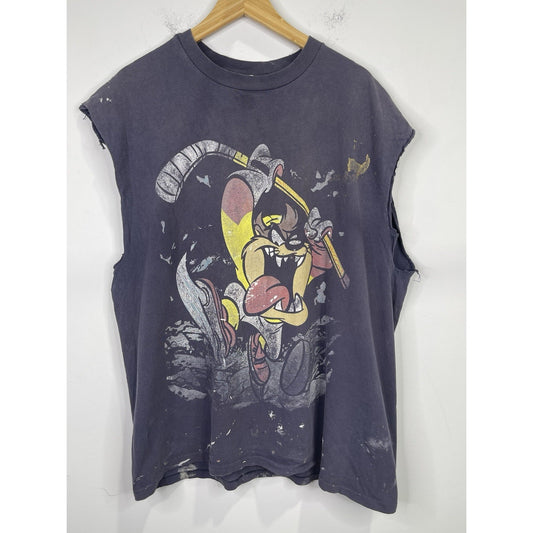Men’s Blue Custom Vintage Looney Tunes Shirt Sleeveless Sz Large