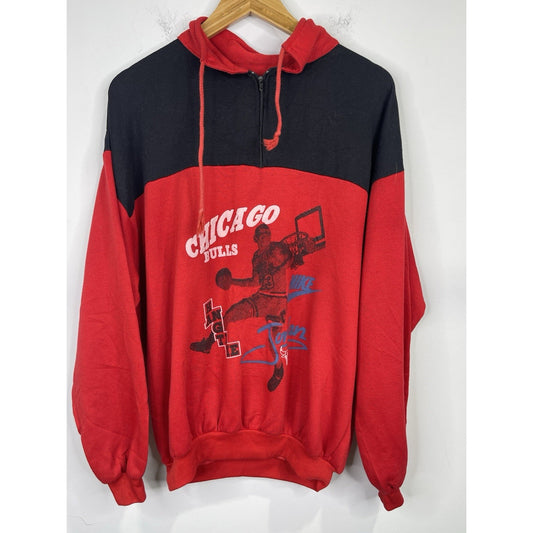 Men’s OG Red And Black Vintage Nike NBA MJ Chicago Bulls Half Zip Hoodie Sz L