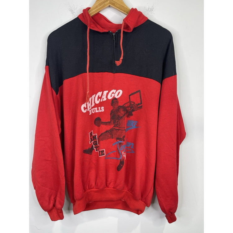 Men’s OG Red And Black Vintage Nike NBA MJ Chicago Bulls Half Zip Hoodie Sz L