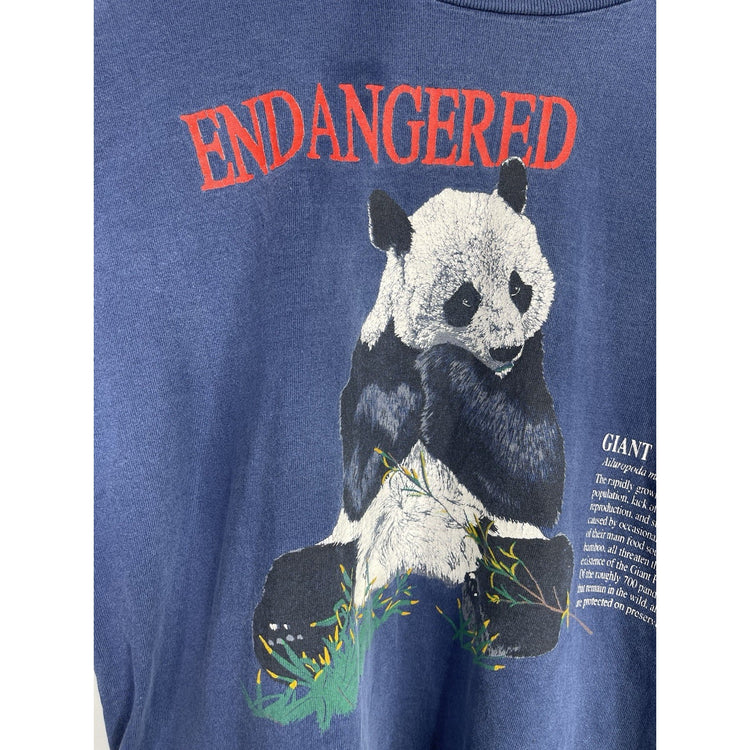 Men’s Blue Vintage Endangered Giant Panda Grapichic Long Sleeve Shirt Sz Medium
