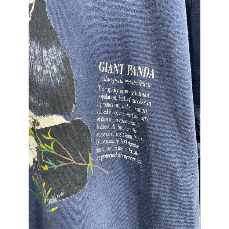 Men’s Blue Vintage Endangered Giant Panda Grapichic Long Sleeve Shirt Sz Medium