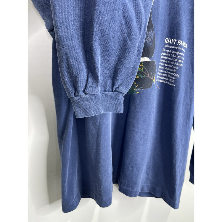 Men’s Blue Vintage Endangered Giant Panda Grapichic Long Sleeve Shirt Sz Medium