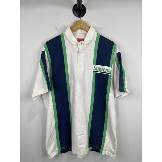 Mens Supreme White Ruby Button-up Polo Shirt Sz Large
