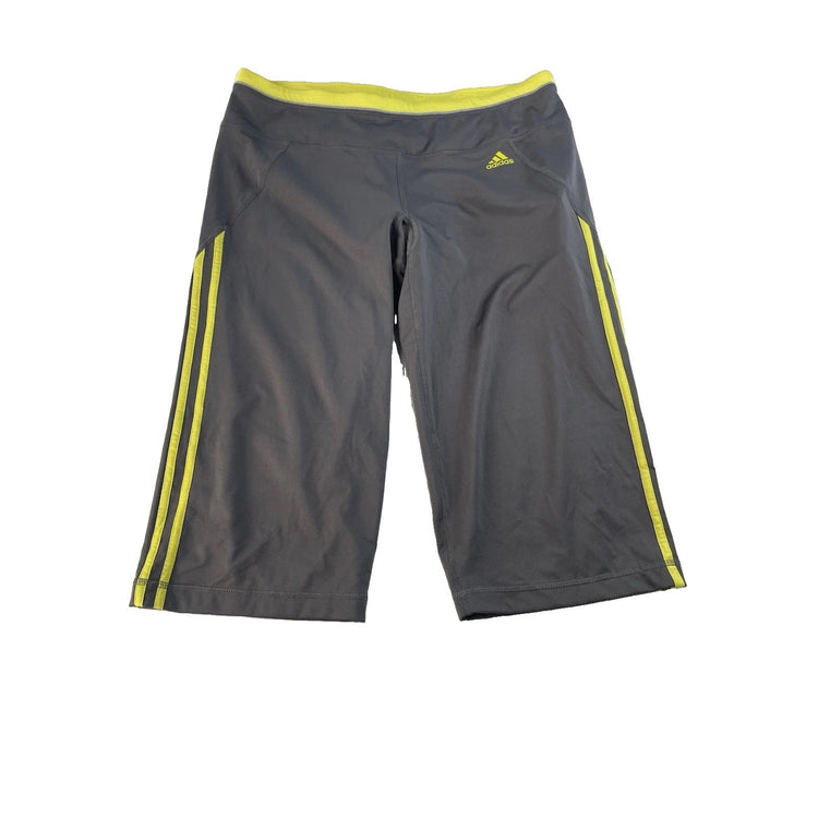 Womens Adidas Gray & Yellow Climate Cropped Capri Workout Pants Size Large