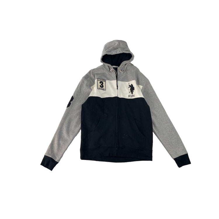 Mens US Polo Assn Gray Black White ColorBlock Big Logo Full Zip Hoodie Size L