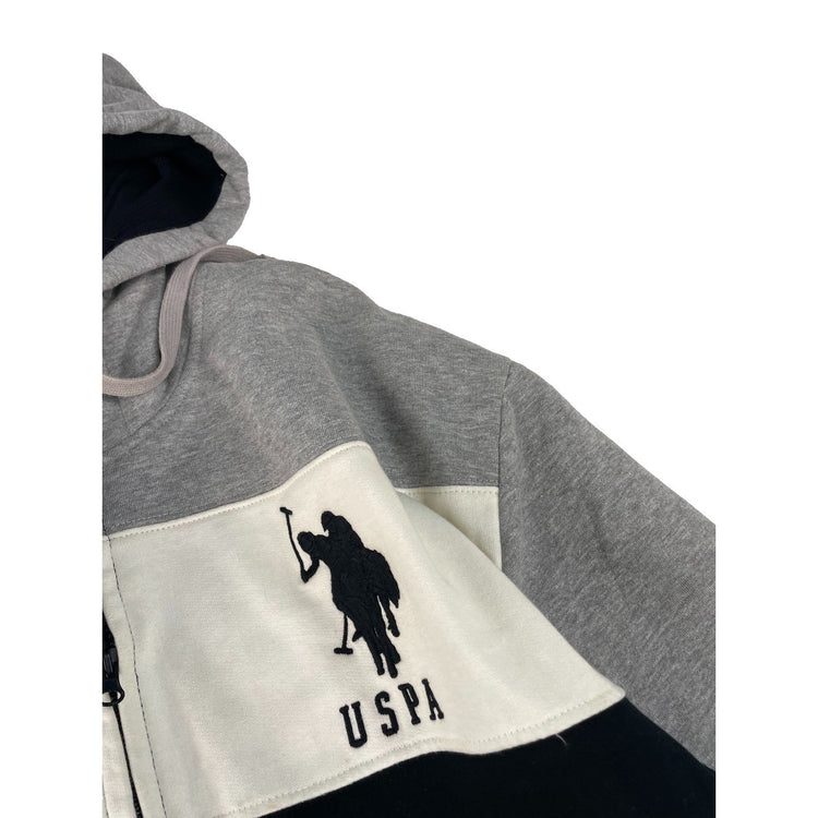 Mens US Polo Assn Gray Black White ColorBlock Big Logo Full Zip Hoodie Size L
