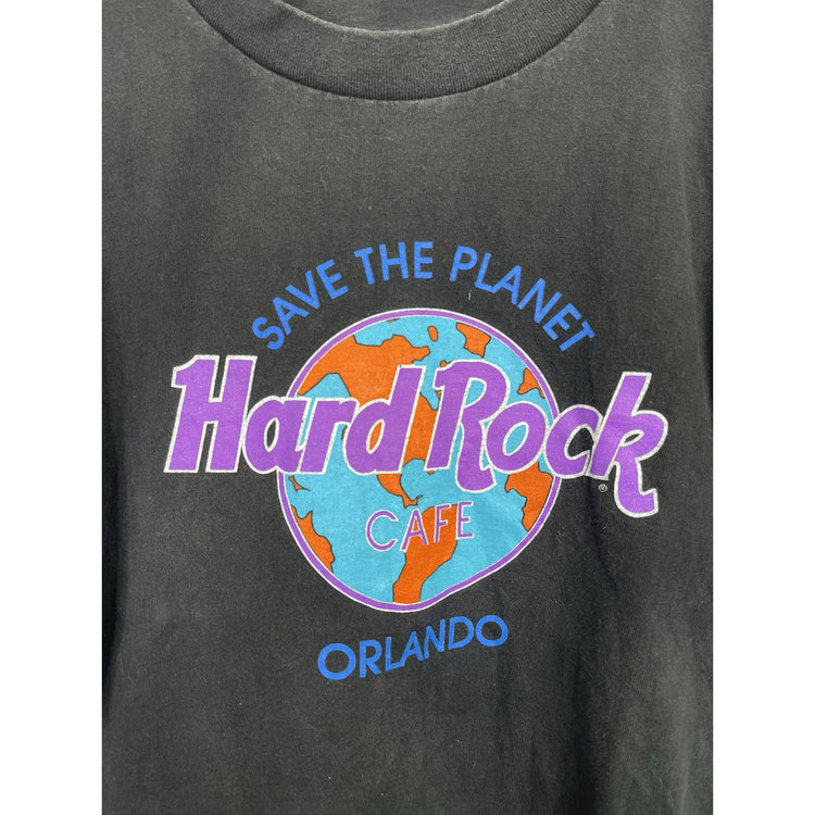 Vtg 90's Hard Rock Cafe Save The World Orlando Florida Black T-Shirt Size L