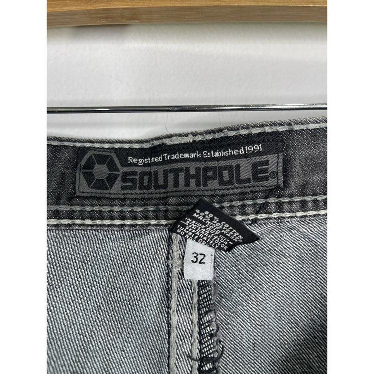 VTG Y2K Men’s Distressed Dark Wash Gray Southpole Baggy Denim Jeans 38x32