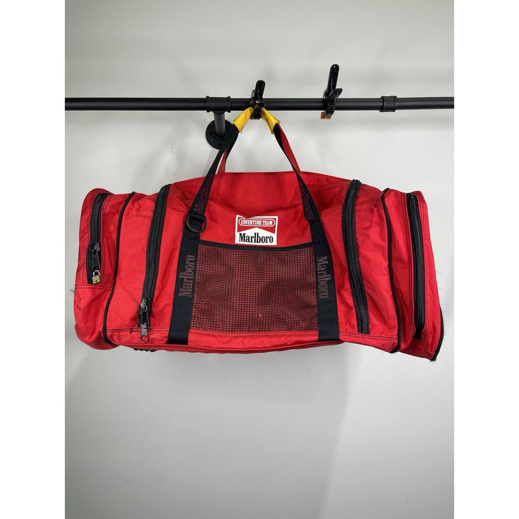 VINTAGE Marlboro Duffel Bag Red Adventure Team Luggage New 26" Pockets Tobacco