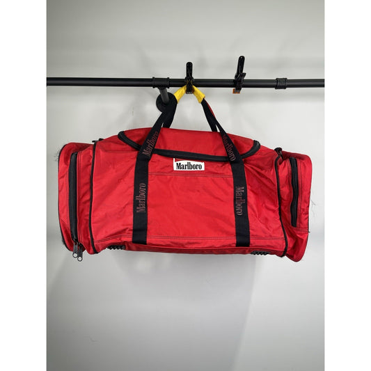 VINTAGE Marlboro Duffel Bag Red Adventure Team Luggage New 26" Pockets Tobacco