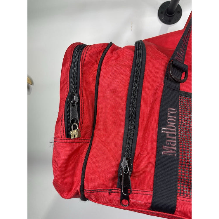 VINTAGE Marlboro Duffel Bag Red Adventure Team Luggage New 26" Pockets Tobacco