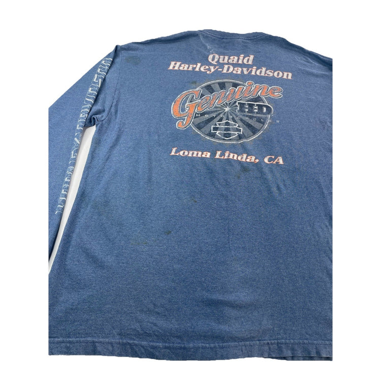 Mens Harley Davidson Blue Loma Linda CA Longsleeve T Shirt Size XL