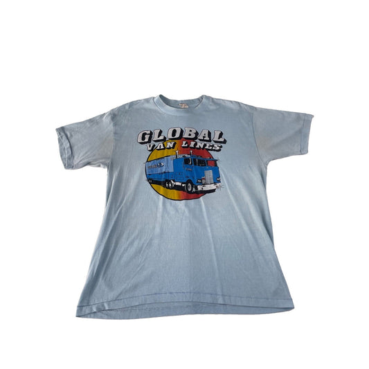 Mens Vintage Sun Apparel Light Blue Global Van Lines Semi Truck T Shirt SIZE M