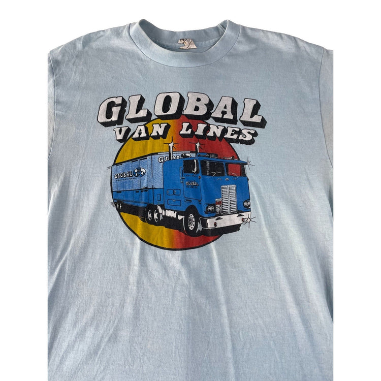 Mens Vintage Sun Apparel Light Blue Global Van Lines Semi Truck T Shirt SIZE M
