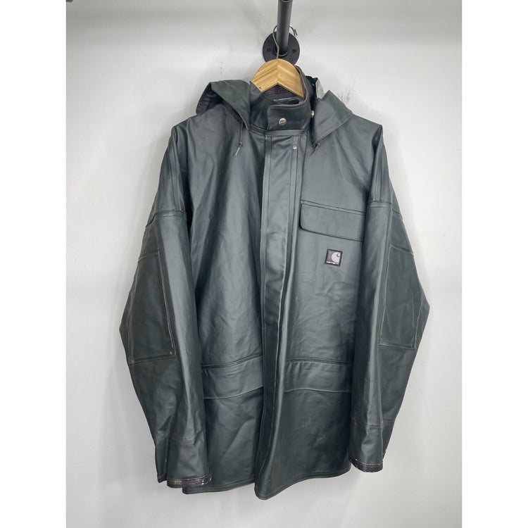 Carhartt Green Waterproof PVC Hooded Jacket Nylon Men’s Large