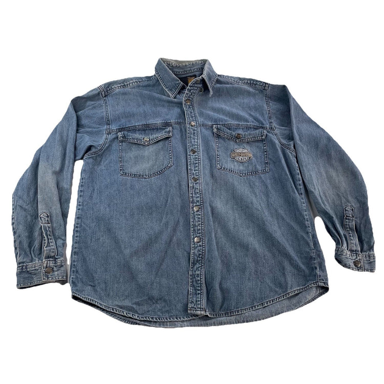Mens Harley Davidson Lightwash ButtonUp Denim Jacket Size L