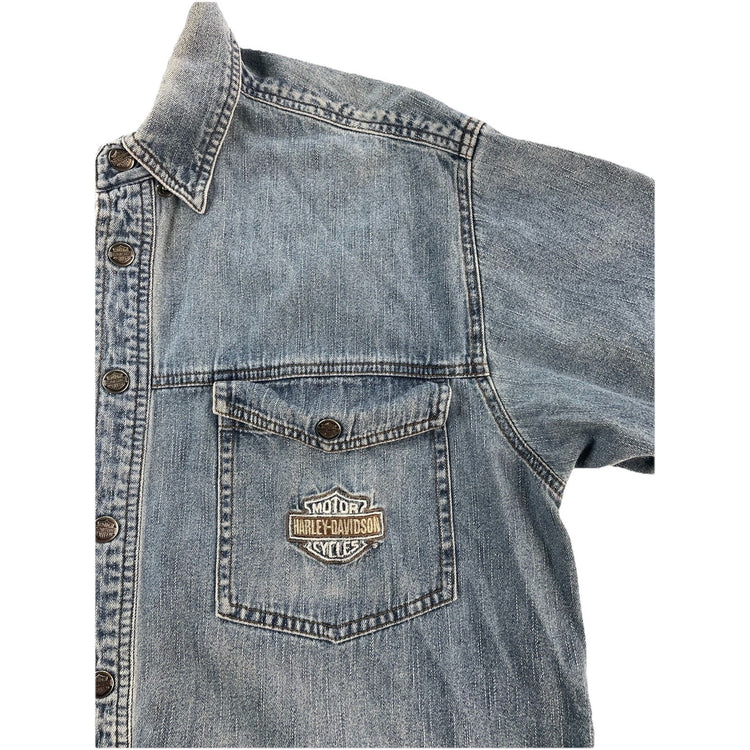 Mens Harley Davidson Lightwash ButtonUp Denim Jacket Size L