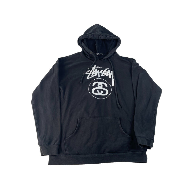 Stussy Hoodie Black Logo Graphic Pullover Sweatshirt Size M