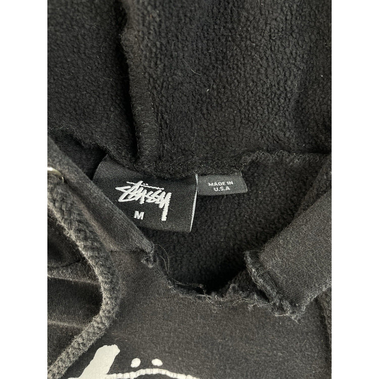 Stussy Hoodie Black Logo Graphic Pullover Sweatshirt Size M