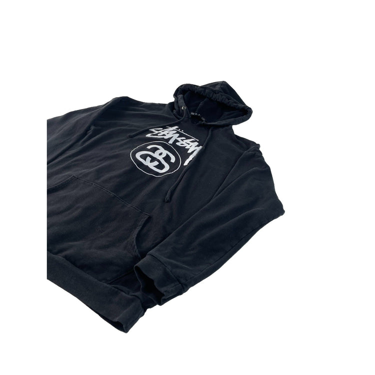 Stussy Hoodie Black Logo Graphic Pullover Sweatshirt Size M