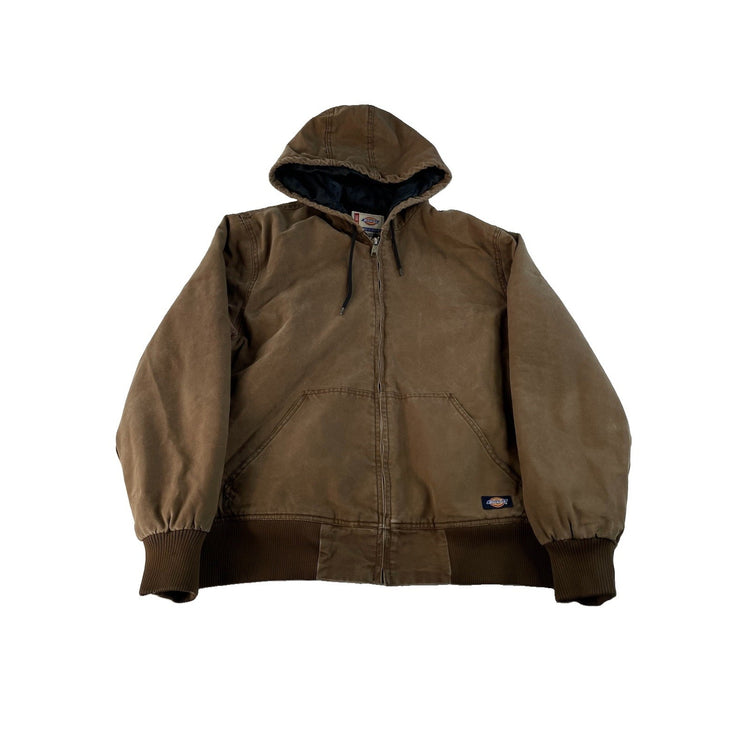 Men's Dickies Quilted Lined Hooded Canvas Jacket Brown Size L